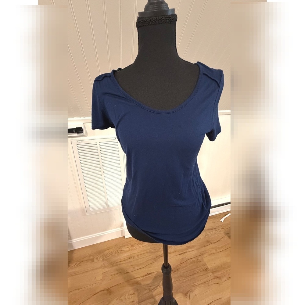 Vince Navy Blue Scoop Neck Short Sleeve Rayon Tee Shirt Luxe Capsule S/P